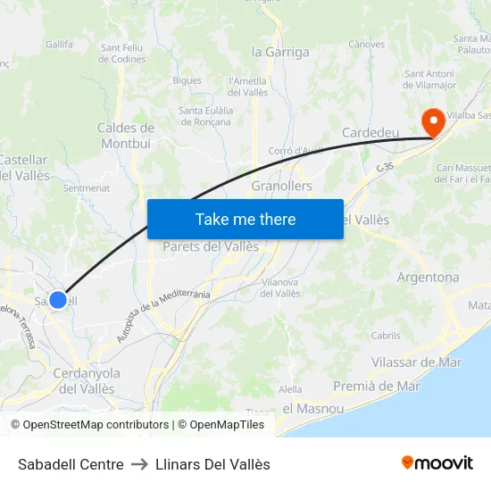 Sabadell Centre to Llinars Del Vallès map