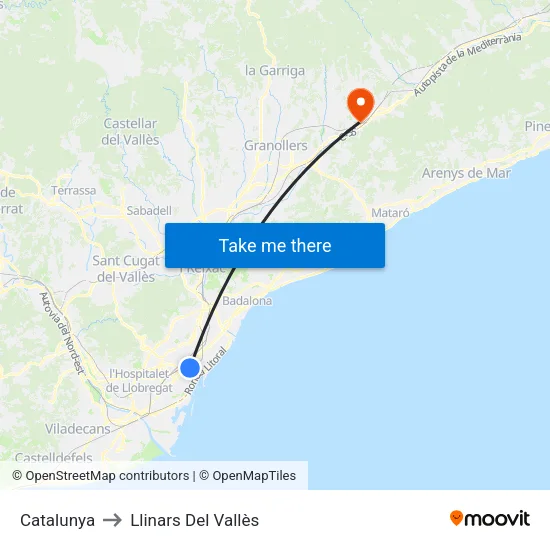 Catalunya to Llinars Del Vallès map
