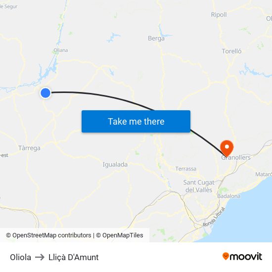 Oliola to Lliçà D'Amunt map