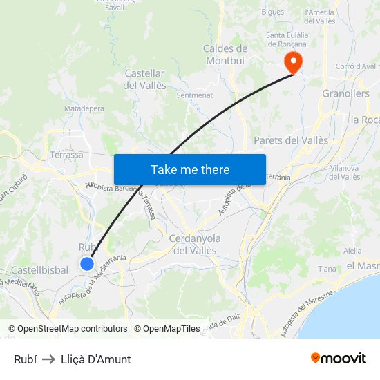 Rubí to Lliçà D'Amunt map