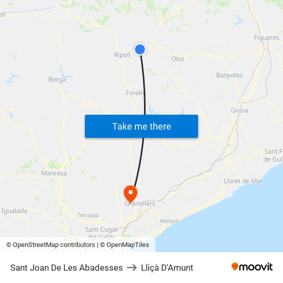 Sant Joan De Les Abadesses to Lliçà D'Amunt map