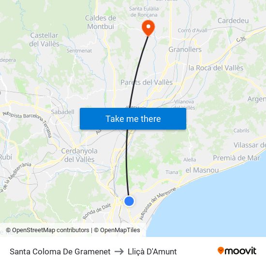 Santa Coloma De Gramenet to Lliçà D'Amunt map