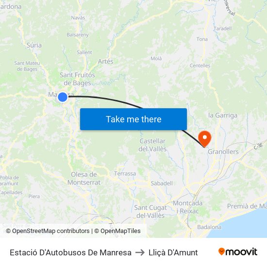 Estació D'Autobusos De Manresa to Lliçà D'Amunt map