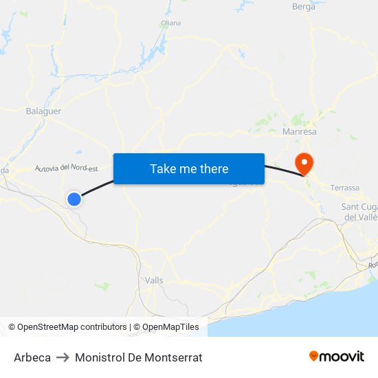 Arbeca to Monistrol De Montserrat map