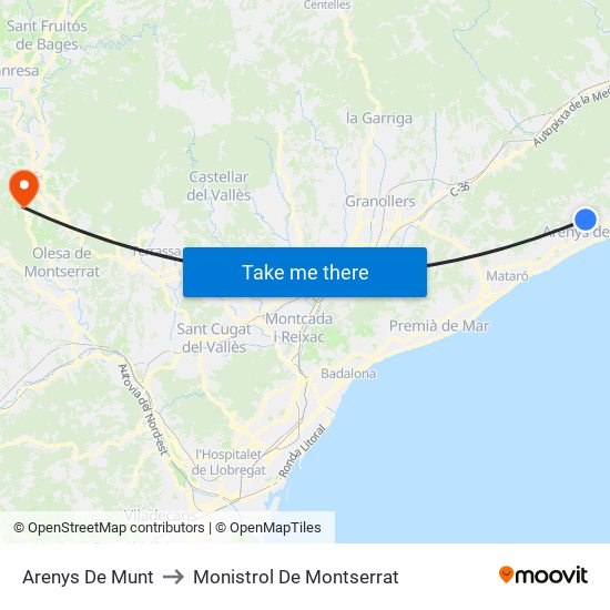 Arenys De Munt to Monistrol De Montserrat map