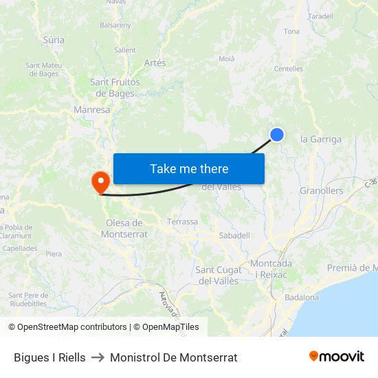 Bigues I Riells to Monistrol De Montserrat map