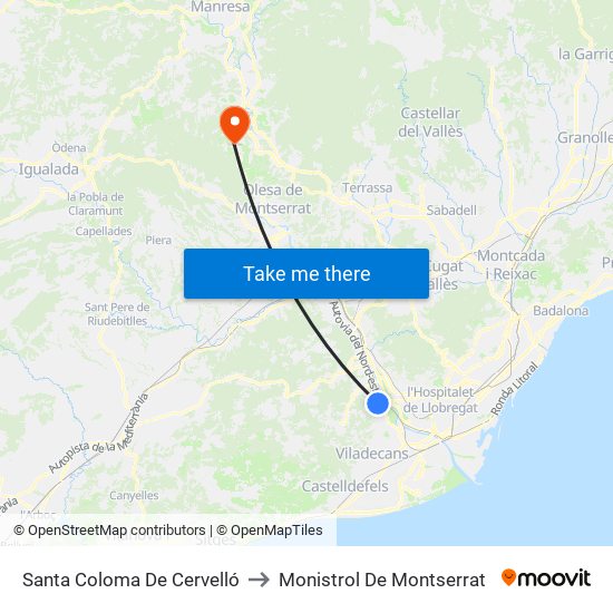 Santa Coloma De Cervelló to Monistrol De Montserrat map