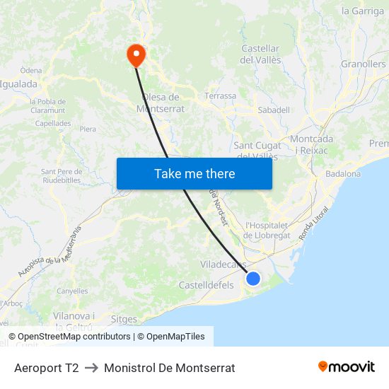 Aeroport T2 to Monistrol De Montserrat map