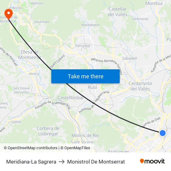 Meridiana-La Sagrera to Monistrol De Montserrat map