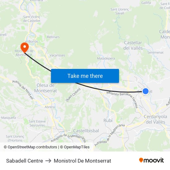 Sabadell Centre to Monistrol De Montserrat map