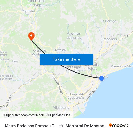 Metro Badalona Pompeu Fabra to Monistrol De Montserrat map