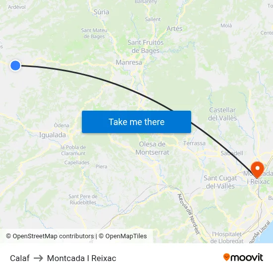 Calaf to Montcada I Reixac map