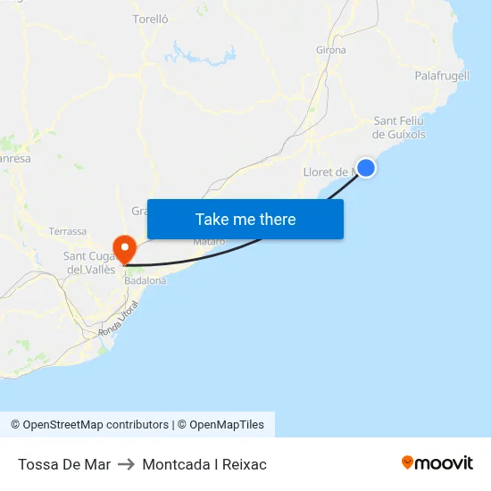 Tossa De Mar to Montcada I Reixac map