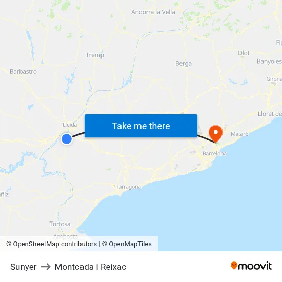 Sunyer to Montcada I Reixac map