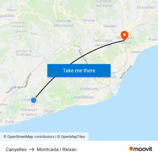 Canyelles to Montcada I Reixac map