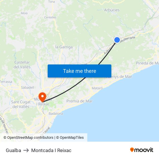 Gualba to Montcada I Reixac map
