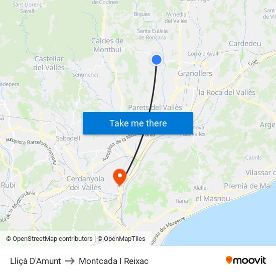 Lliçà D'Amunt to Montcada I Reixac map