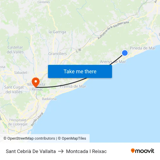 Sant Cebrià De Vallalta to Montcada I Reixac map
