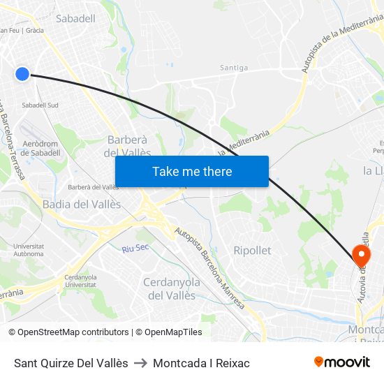 Sant Quirze Del Vallès to Montcada I Reixac map