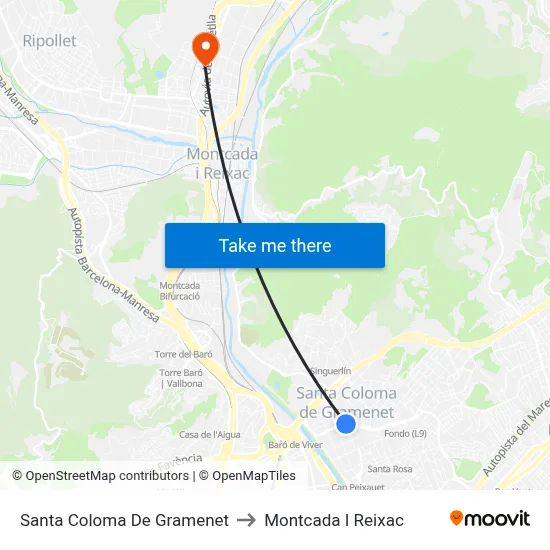 Santa Coloma De Gramenet to Montcada I Reixac map