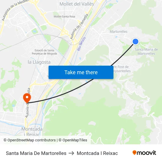 Santa Maria De Martorelles to Montcada I Reixac map