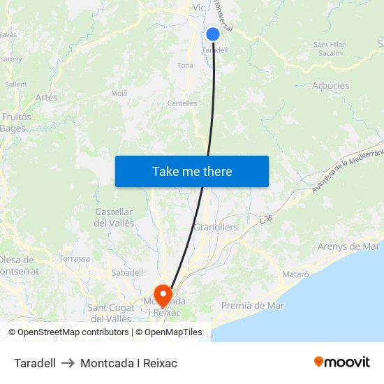 Taradell to Montcada I Reixac map