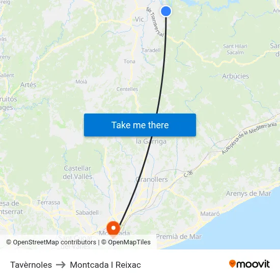 Tavèrnoles to Montcada I Reixac map