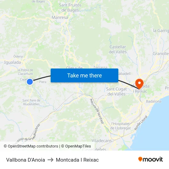 Vallbona D'Anoia to Montcada I Reixac map