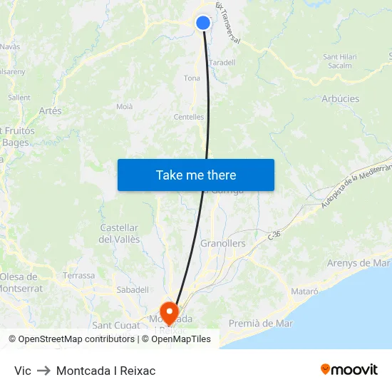 Vic to Montcada I Reixac map