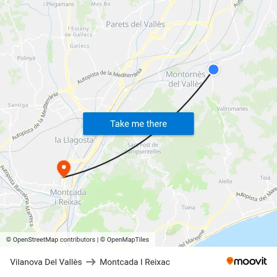 Vilanova Del Vallès to Montcada I Reixac map