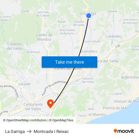 La Garriga to Montcada I Reixac map