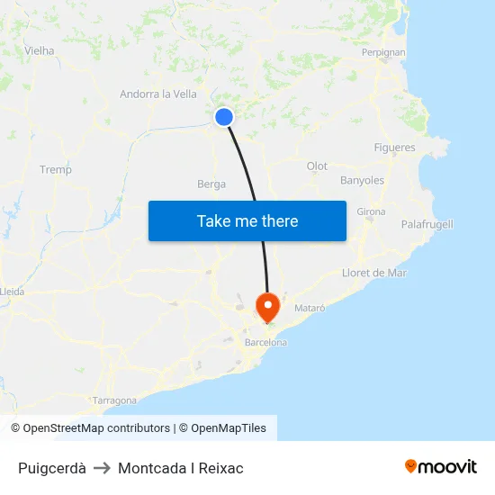 Puigcerdà to Montcada I Reixac map