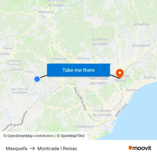 Masquefa to Montcada I Reixac map