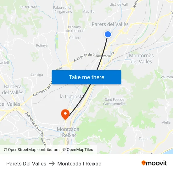 Parets Del Vallès to Montcada I Reixac map