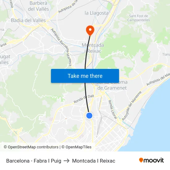 Barcelona - Fabra I Puig to Montcada I Reixac map