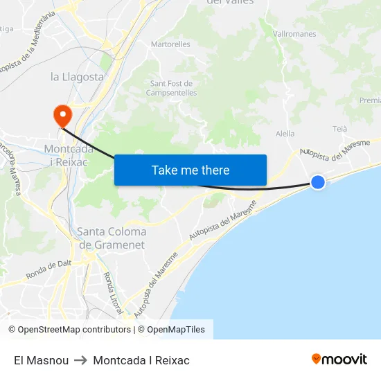 El Masnou to Montcada I Reixac map