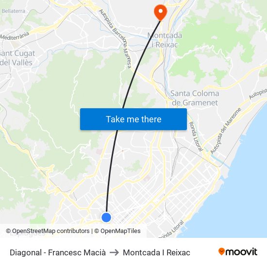 Diagonal - Francesc Macià to Montcada I Reixac map