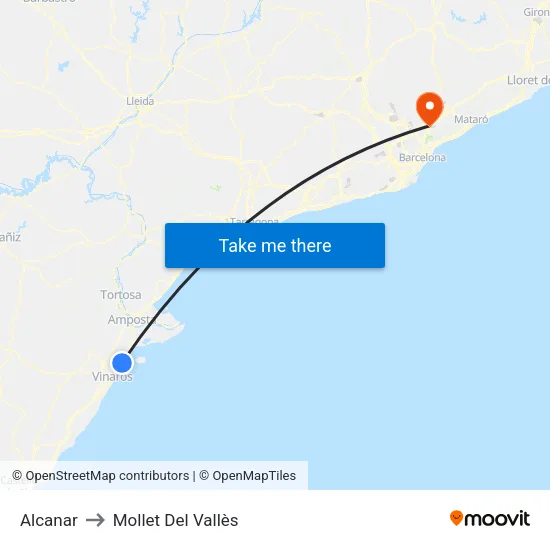 Alcanar to Mollet Del Vallès map