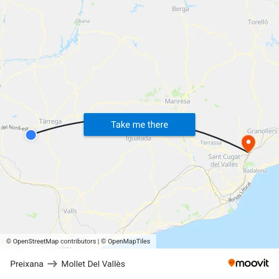 Preixana to Mollet Del Vallès map
