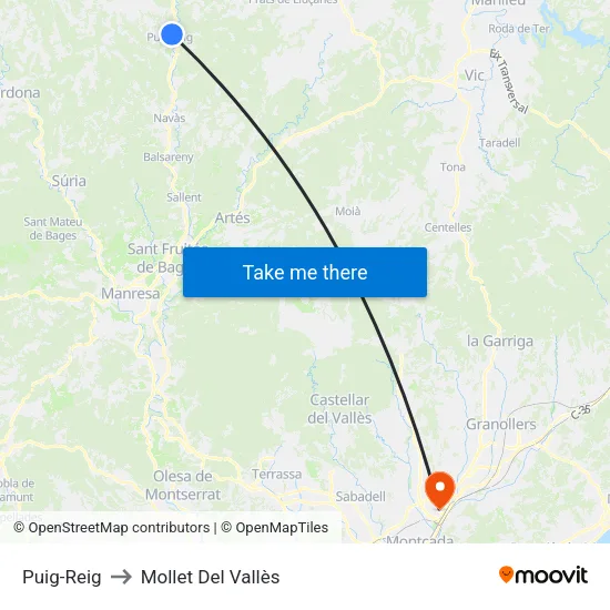 Puig-Reig to Mollet Del Vallès map