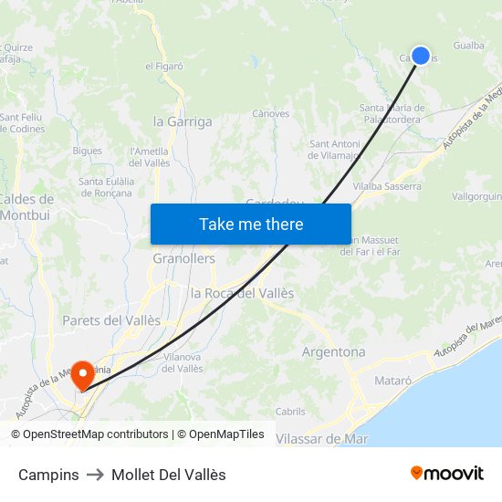 Campins to Mollet Del Vallès map