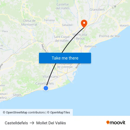 Castelldefels to Mollet Del Vallès map