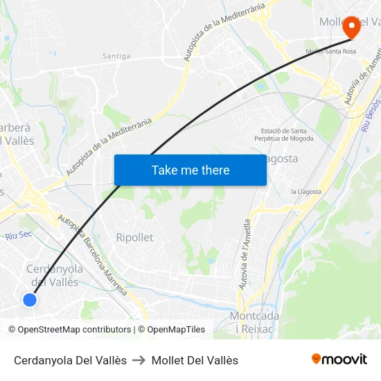 Cerdanyola Del Vallès to Mollet Del Vallès map