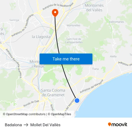 Badalona to Mollet Del Vallès map
