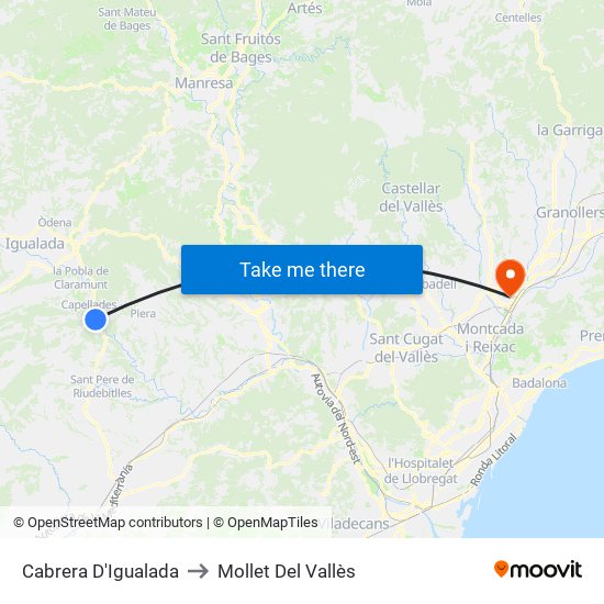 Cabrera D'Igualada to Mollet Del Vallès map