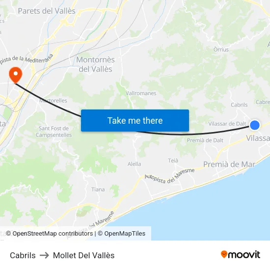 Cabrils to Mollet Del Vallès map