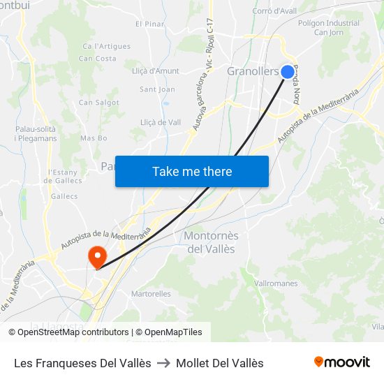 Les Franqueses Del Vallès to Mollet Del Vallès map