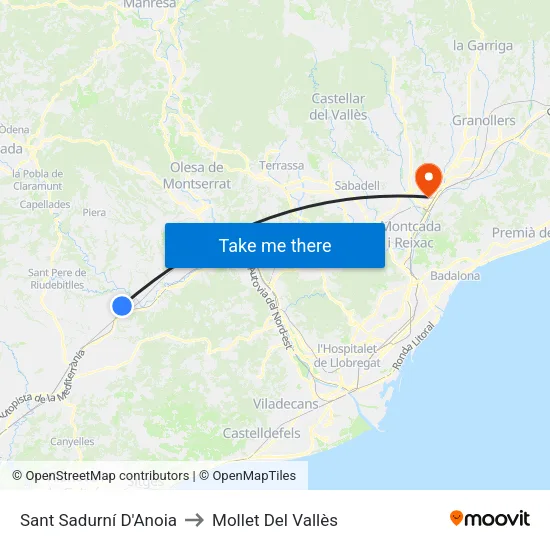 Sant Sadurní D'Anoia to Mollet Del Vallès map