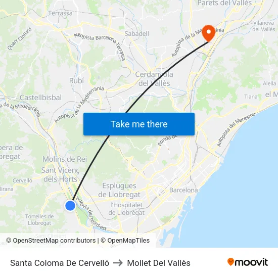Santa Coloma De Cervelló to Mollet Del Vallès map