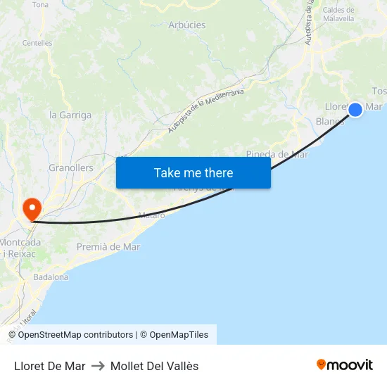 Lloret De Mar to Mollet Del Vallès map